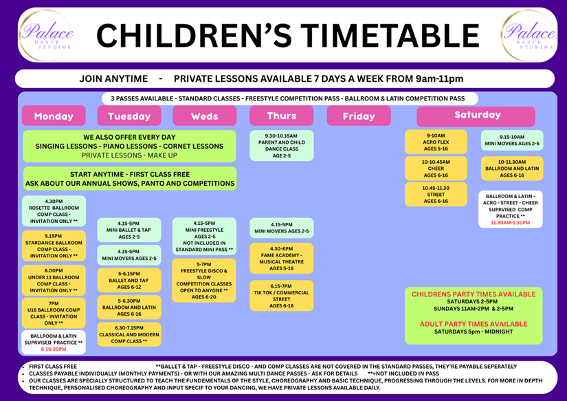 Children's Dance Timetable