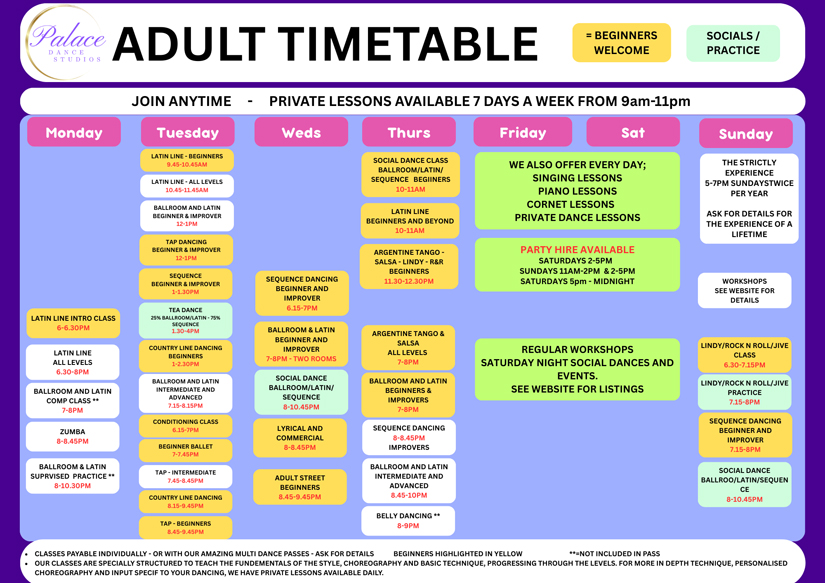 Adult Dance Timetable