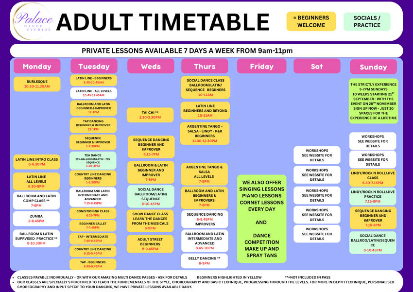 Adults Dance Timetable