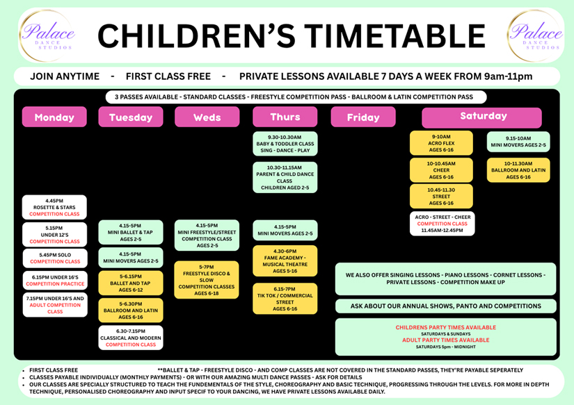 Children's Dance Timetable